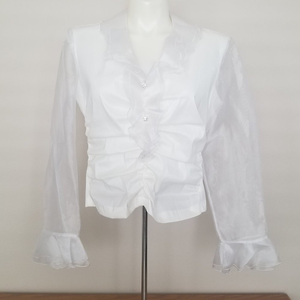 NWOT Kim Collection  Milla Bell White Sheer Blouse